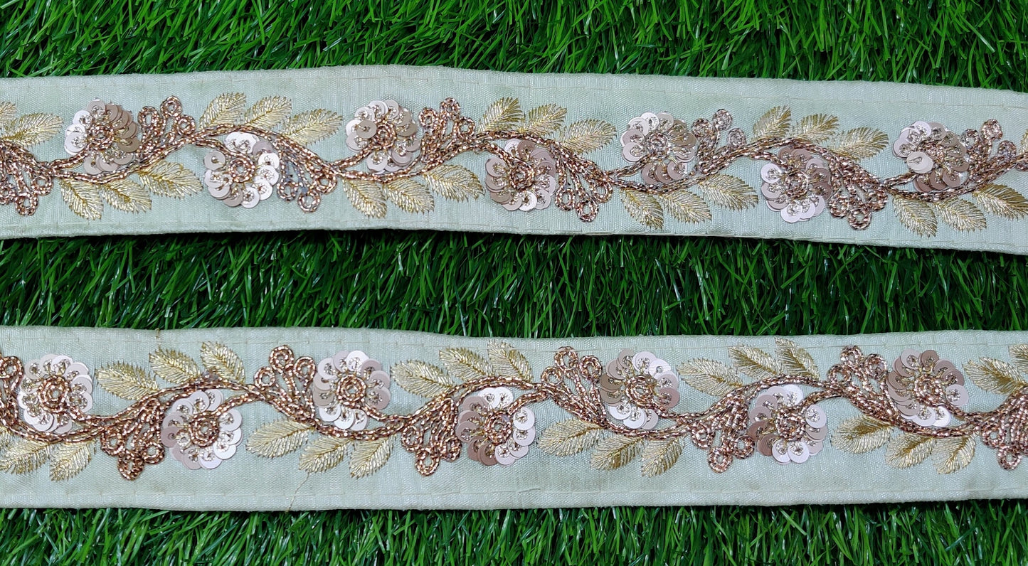 Light Green Wide Floral Indian Embellishment Embroider Lace Trim Cushion Embroidery Saree Sewing Accessories Crafting Wedding Trimmings