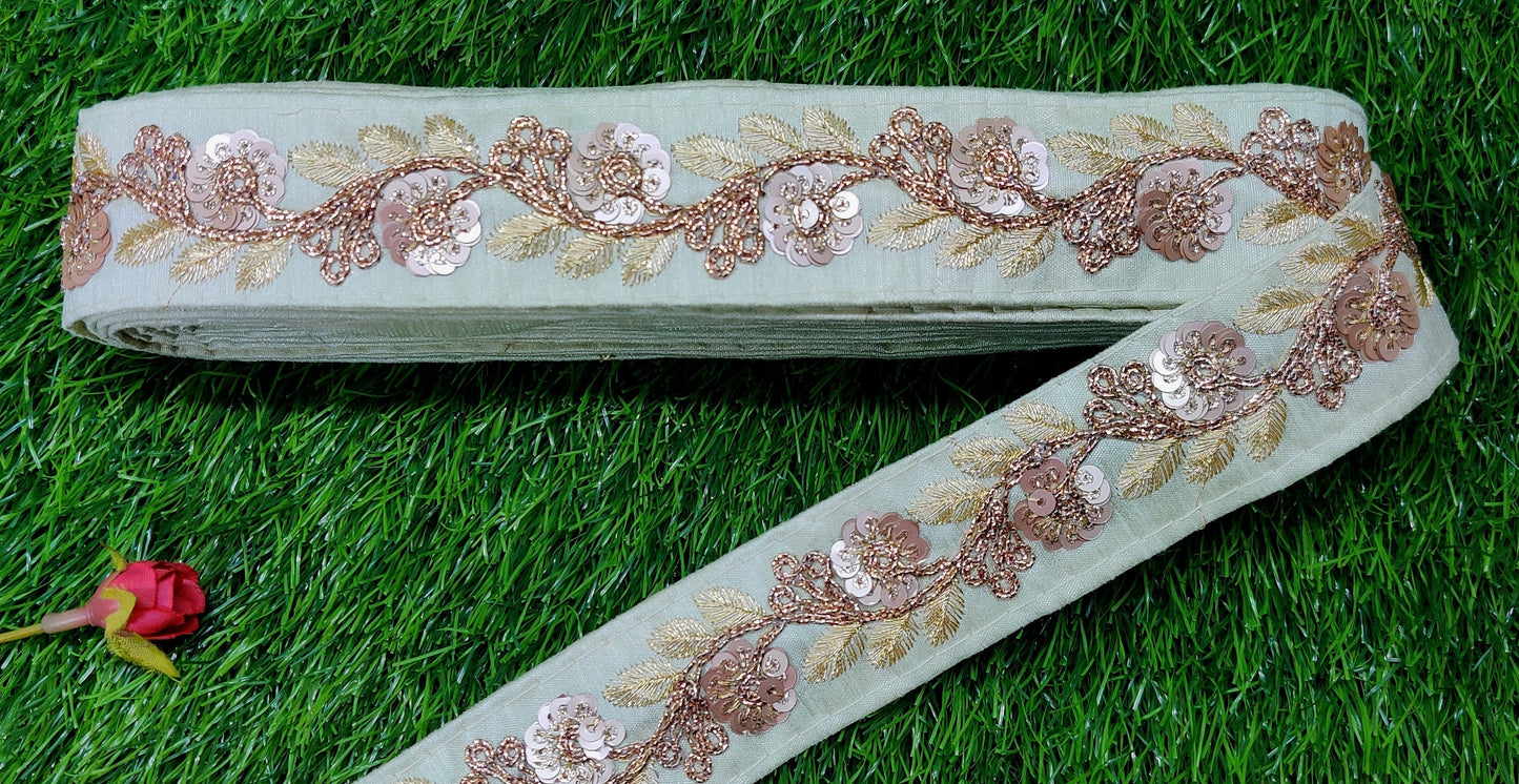 Light Green Wide Floral Indian Embellishment Embroider Lace Trim Cushion Embroidery Saree Sewing Accessories Crafting Wedding Trimmings