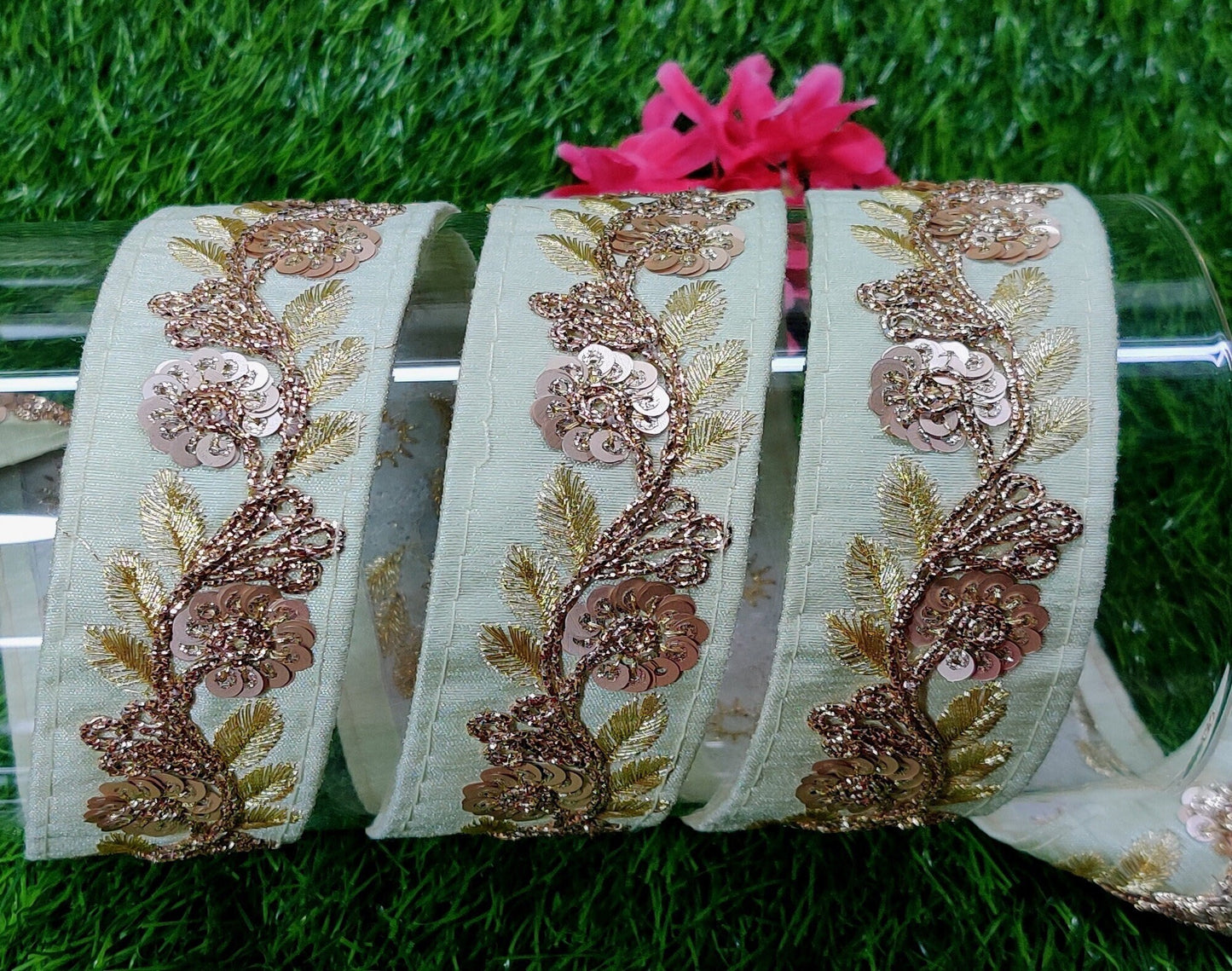 Light Green Wide Floral Indian Embellishment Embroider Lace Trim Cushion Embroidery Saree Sewing Accessories Crafting Wedding Trimmings