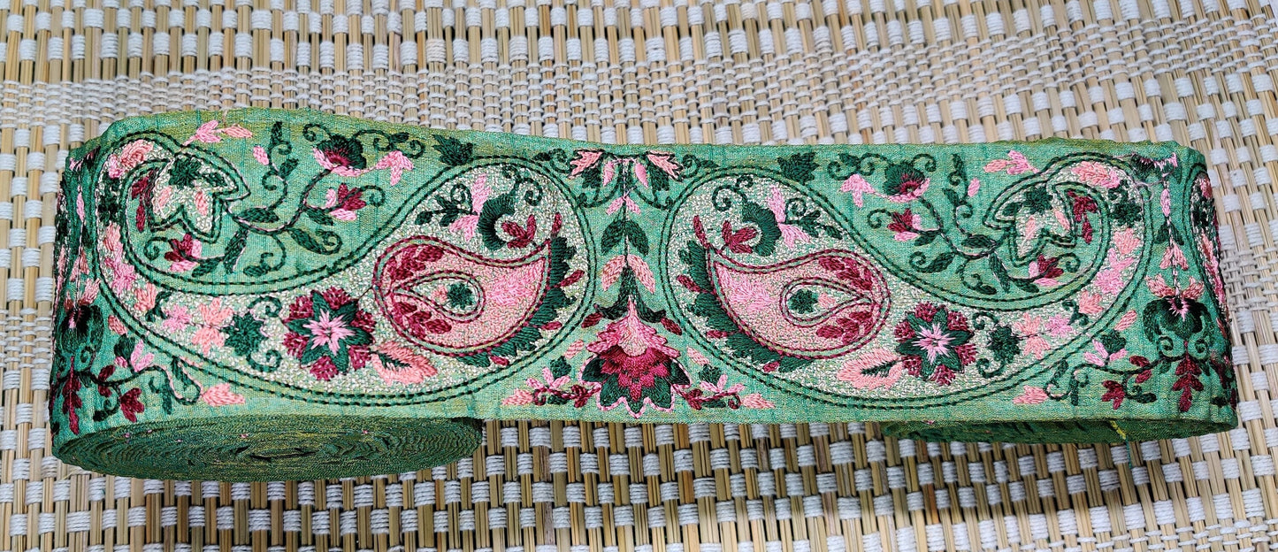 3 yard 7.5 cm wide Indian Saree Border Boho Lace Embroidery Ribbon Cushion Table runner curtains wedding Sewing Crafting Trim Headbands