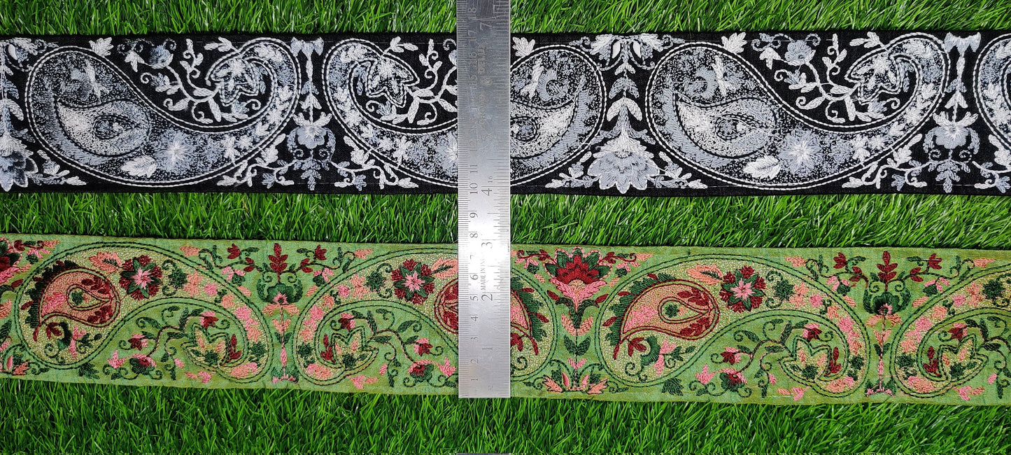 3 yard 7.5 cm wide Indian Saree Border Boho Lace Embroidery Ribbon Cushion Table runner curtains wedding Sewing Crafting Trim Headbands