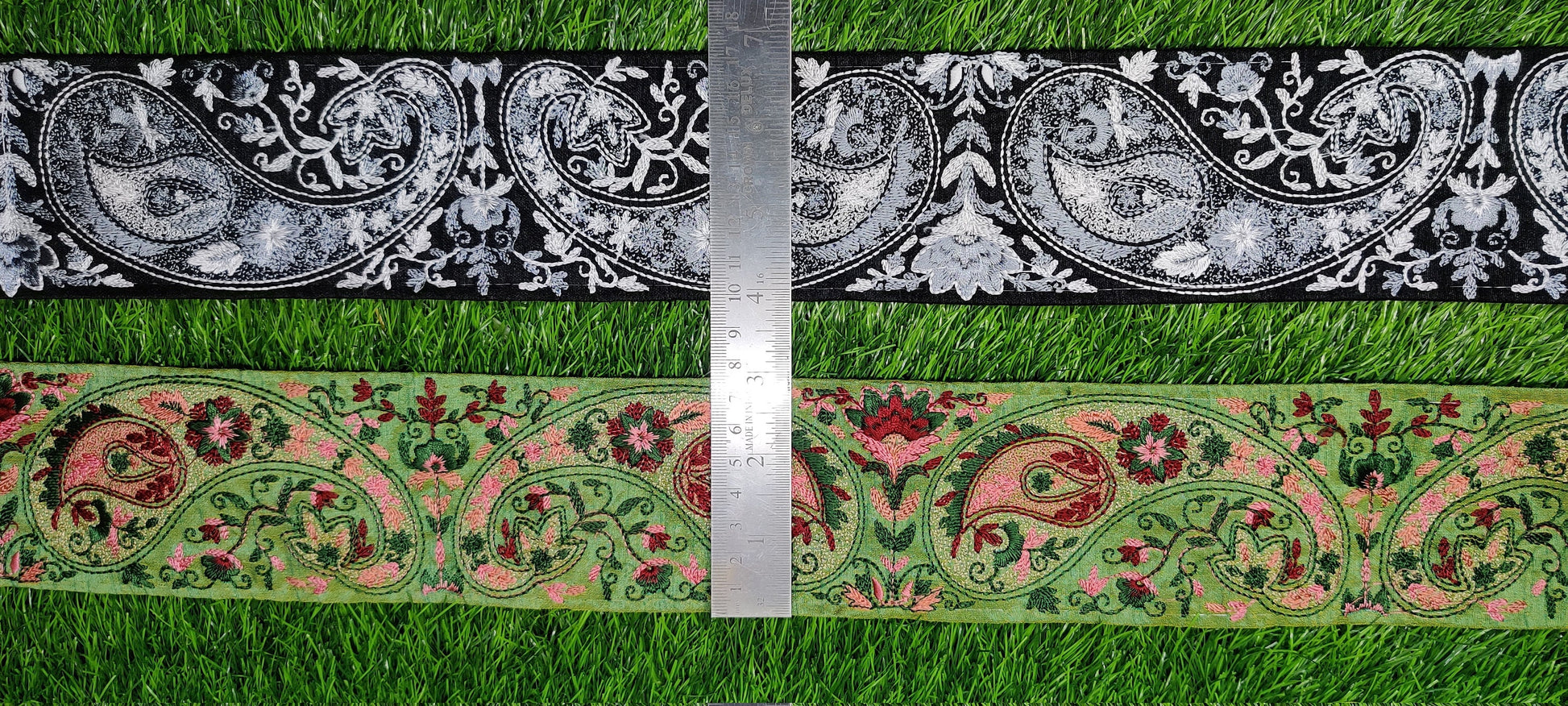 3 yard 7.5 cm wide Indian Saree Border Boho Lace Embroidery Ribbon Cushion Table runner curtains wedding Sewing Crafting Trim Headbands
