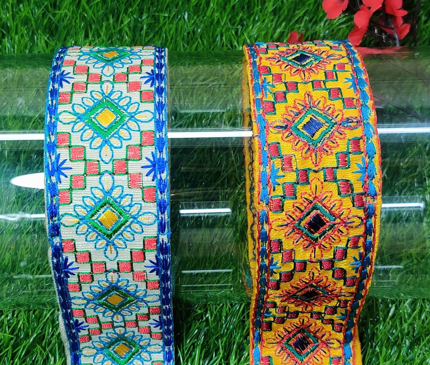 9 yard 4.0 cm wide Indian Saree Border Boho Lace Embroidery Ribbon Cushion Table runner curtains wedding Sewing Crafting Trim Headbands