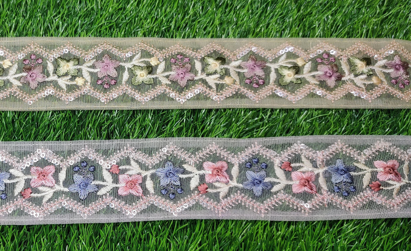 9 yard 4.5 cm wide Indian Saree Border Boho Lace Embroidery Ribbon Cushion Table runner curtains wedding Sewing Crafting Trim Headbands