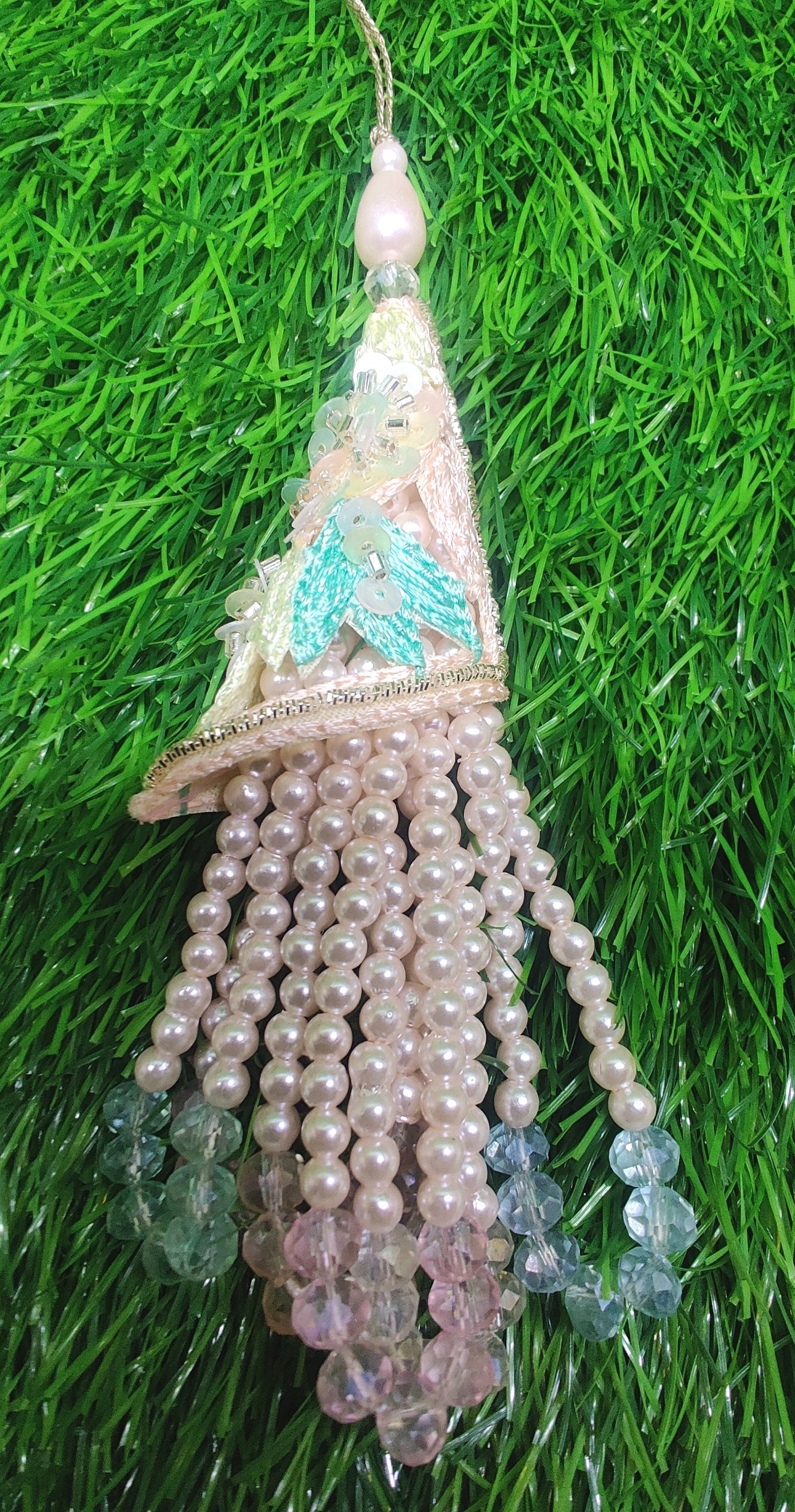 Indian Handmade Light Golden Beaded Latkan Tassels for Saree Blouse HandBags Hangings Dupatta Bridal Wedding dress for Women pair of 2 pcs