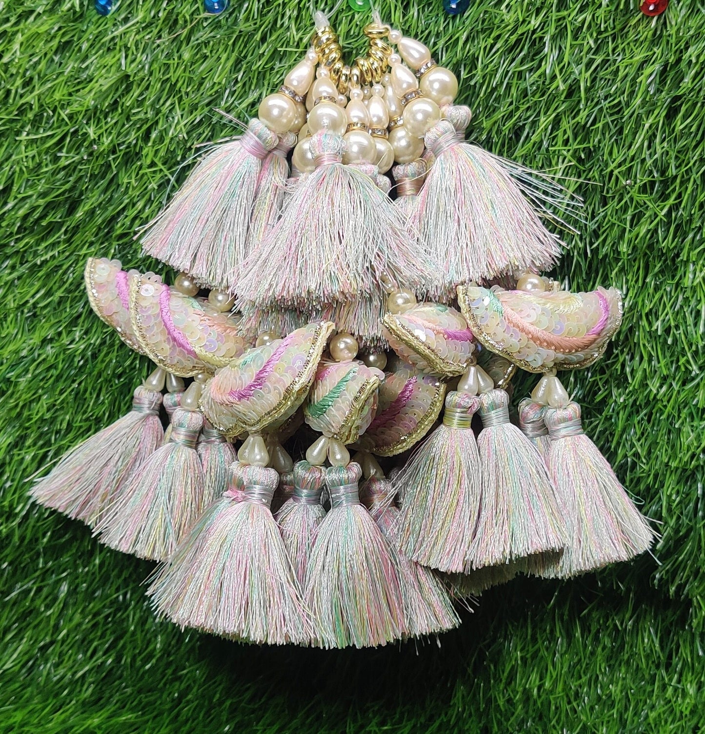 Indian Handmade Golden Beaded Latkan Tassels for Saree Blouse HandBags Hangings Dupatta Bridal Wedding dress for Women pair of 2 pcs