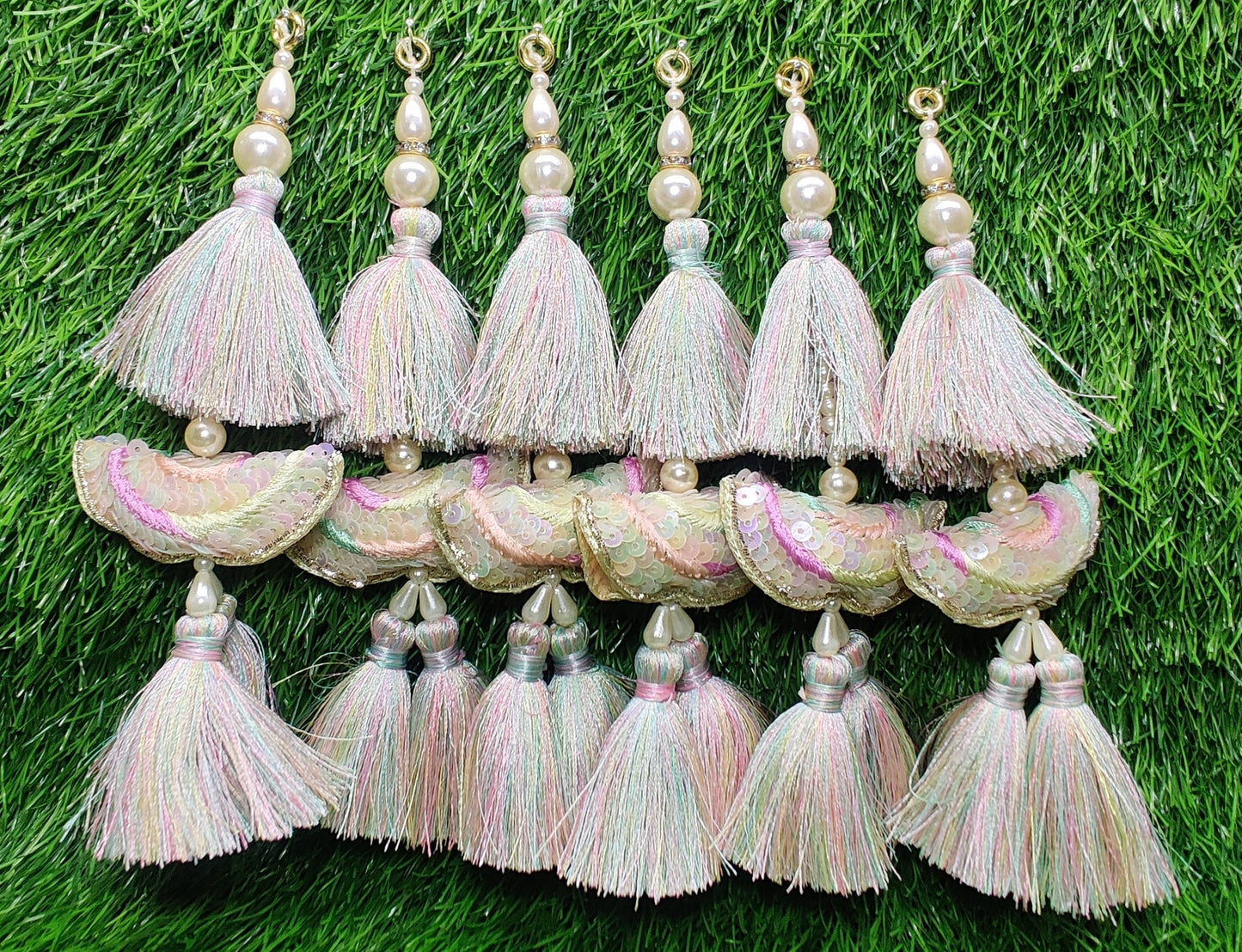 Indian Handmade Golden Beaded Latkan Tassels for Saree Blouse HandBags Hangings Dupatta Bridal Wedding dress for Women pair of 2 pcs
