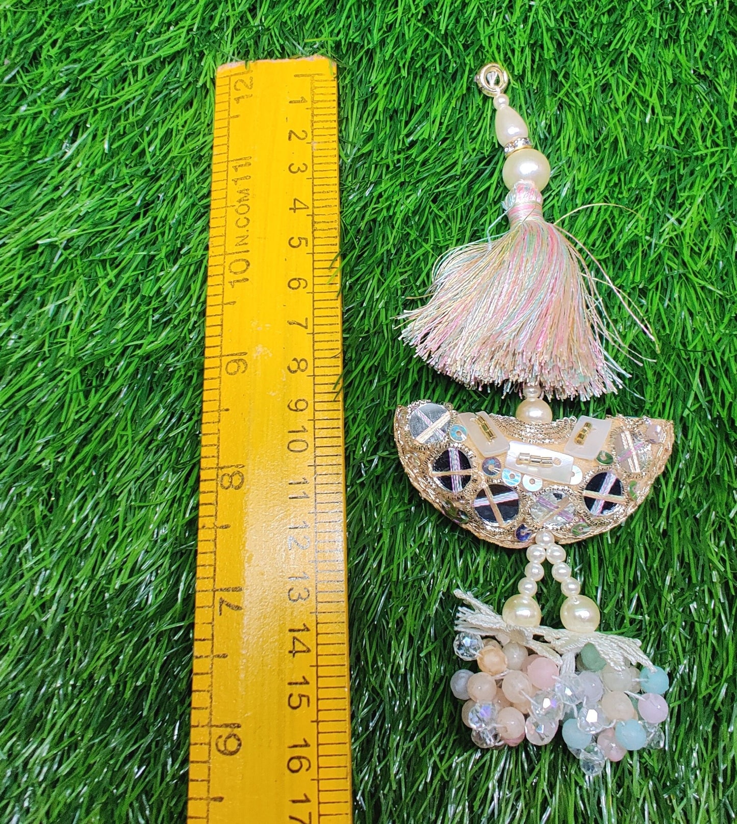 Indian Handmade Golden Beaded Latkan Tassels for Saree Blouse HandBags Hangings Dupatta Bridal Wedding dress for Women pair of 2 pcs