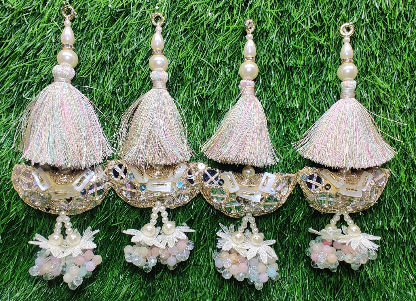 Indian Handmade Golden Beaded Latkan Tassels for Saree Blouse HandBags Hangings Dupatta Bridal Wedding dress for Women pair of 2 pcs