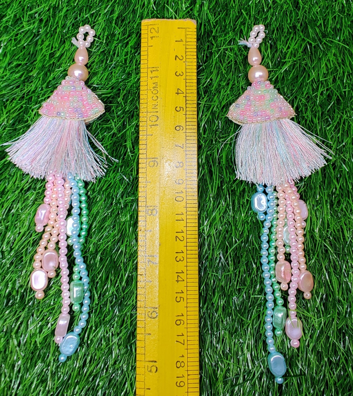 Indian Handmade Light pink multi Beaded Latkan Tassels for Saree Blouse HandBags Dupatta Bridal Wedding dress for Women pair of 2 pcs
