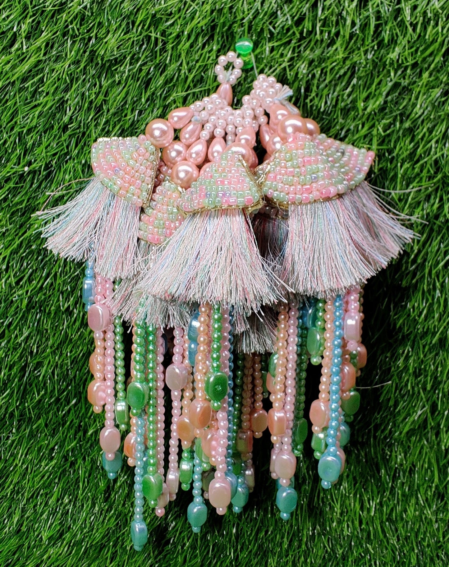 Indian Handmade Light pink multi Beaded Latkan Tassels for Saree Blouse HandBags Dupatta Bridal Wedding dress for Women pair of 2 pcs