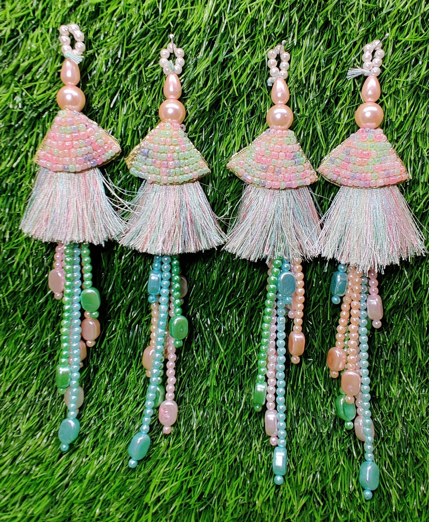 Indian Handmade Light pink multi Beaded Latkan Tassels for Saree Blouse HandBags Dupatta Bridal Wedding dress for Women pair of 2 pcs