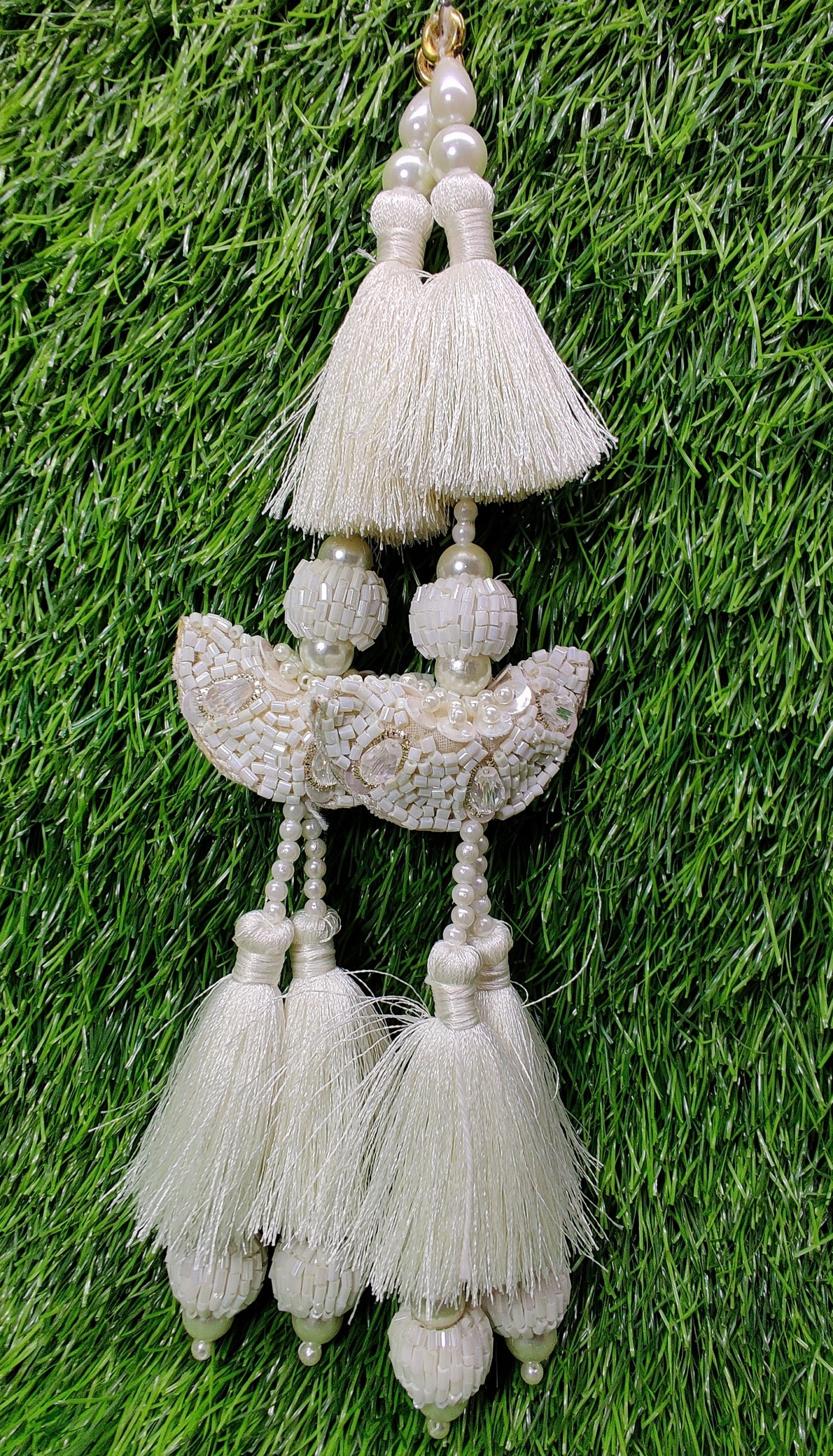 Indian White color Handmade Beaded Latkan Tassels for Saree Blouse HandBags Hangings Dupatta Bridal Wedding dress for Women pair of 2 pcs