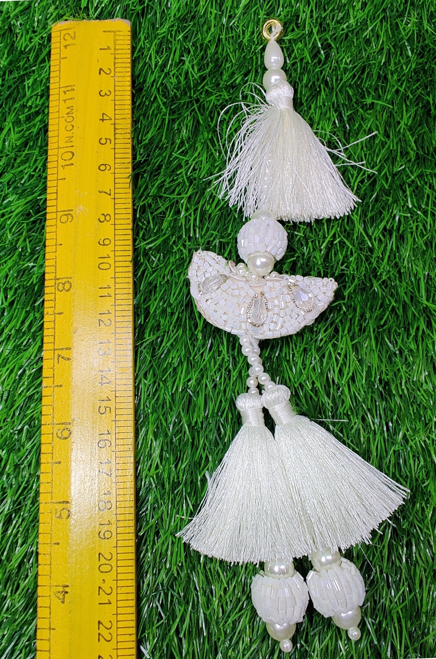Indian White color Handmade Beaded Latkan Tassels for Saree Blouse HandBags Hangings Dupatta Bridal Wedding dress for Women pair of 2 pcs