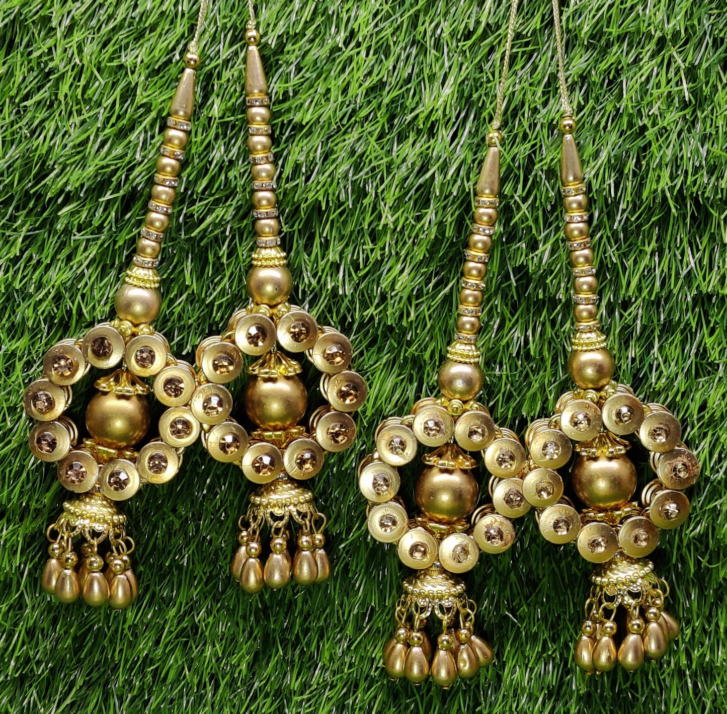 Indian Handmade Golden Beaded Latkan Tassels for Saree Blouse HandBags Hangings Dupatta Bridal Wedding dress for Women pair of 2 pcs