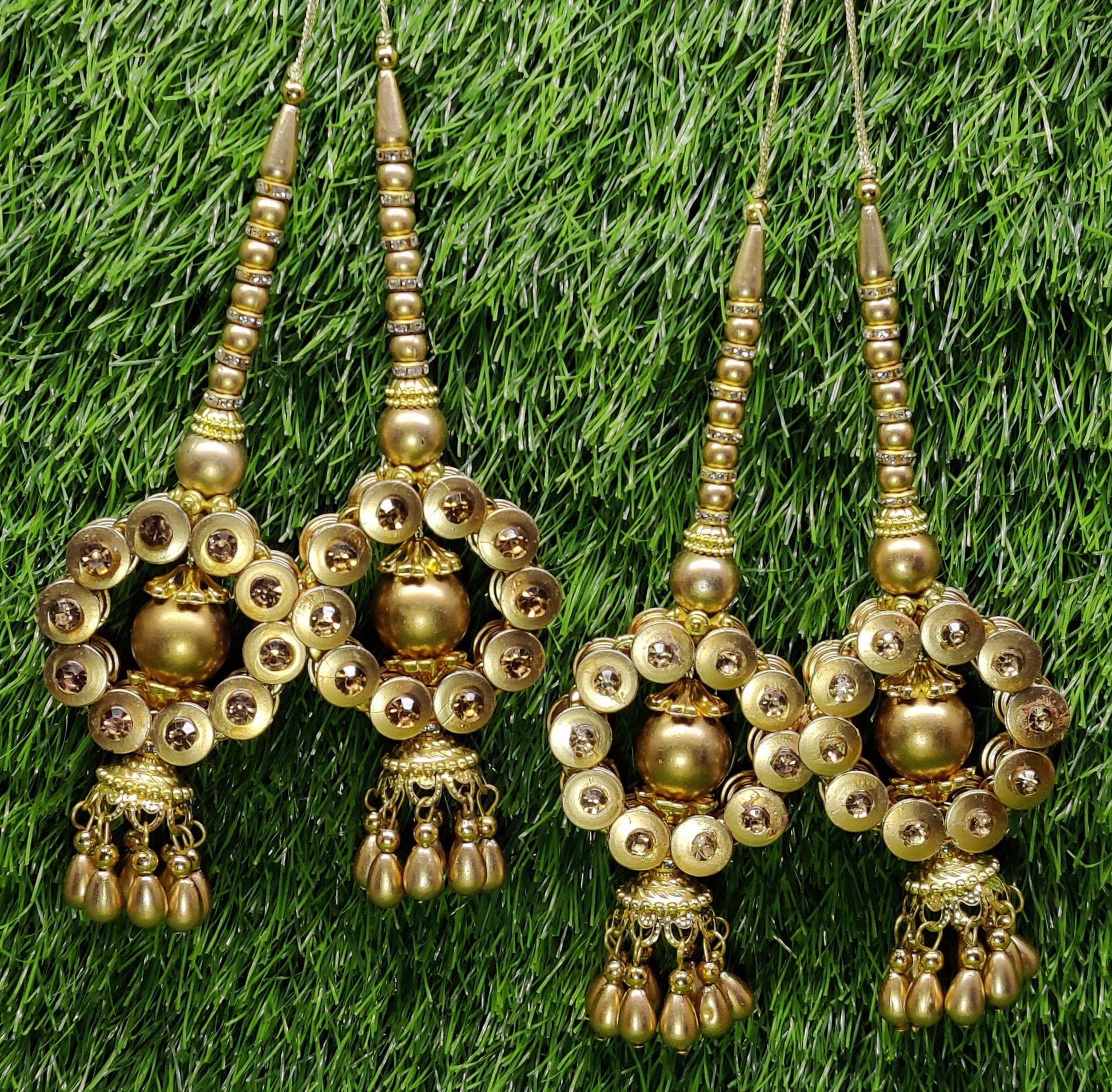 Indian Handmade Golden Beaded Latkan Tassels for Saree Blouse HandBags Hangings Dupatta Bridal Wedding dress for Women pair of 2 pcs