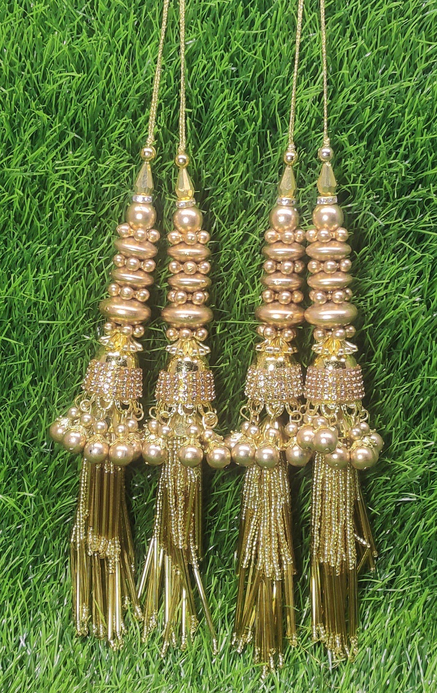Indian Handmade Golden Latkan for Saree Blouse Lehenga HandBags Hangings Dupatta Decoration Bridal Wedding dress for Women pair of 2 pcs