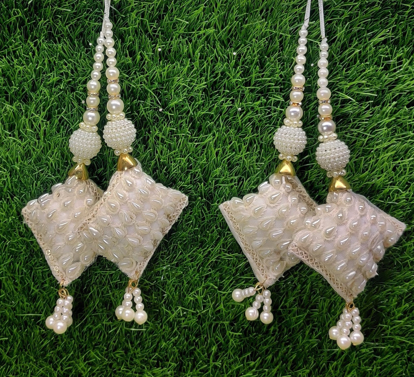Indian Handmade White Latkan for Saree Blouse Lehenga HandBags Hangings Dupatta Decoration Bridal Wedding dress for Women pair of 2 pcs
