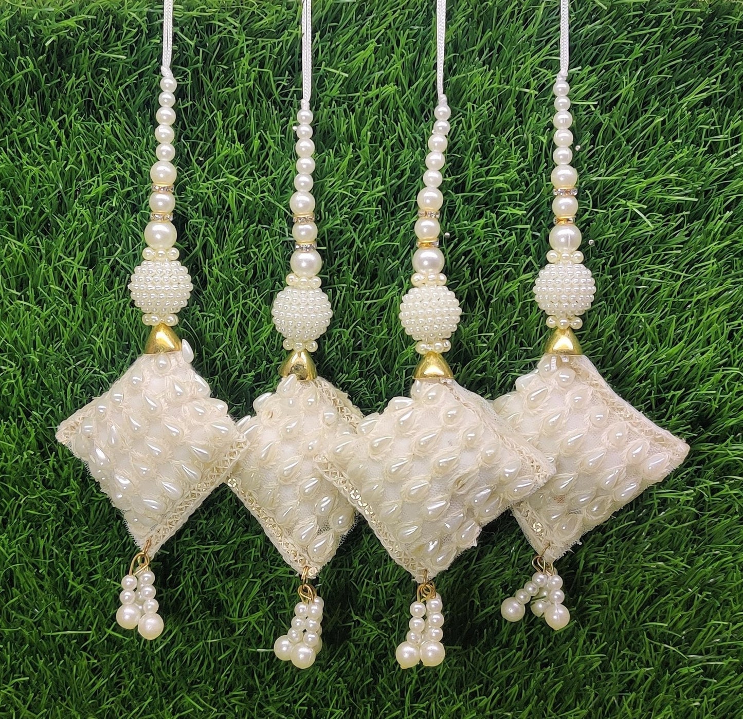 Indian Handmade White Latkan for Saree Blouse Lehenga HandBags Hangings Dupatta Decoration Bridal Wedding dress for Women pair of 2 pcs
