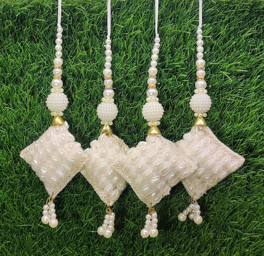 Indian Handmade White Latkan for Saree Blouse Lehenga HandBags Hangings Dupatta Decoration Bridal Wedding dress for Women pair of 2 pcs