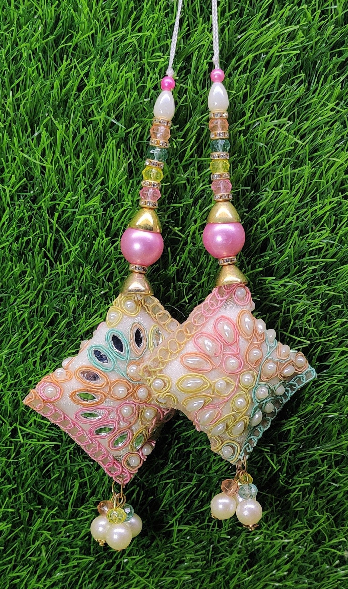 Indian Handmade Multicolor Pink Latkan for Saree Blouse Lehenga HandBags Dupatta Decoration Bridal Wedding dress for Women pair of 2 pcs