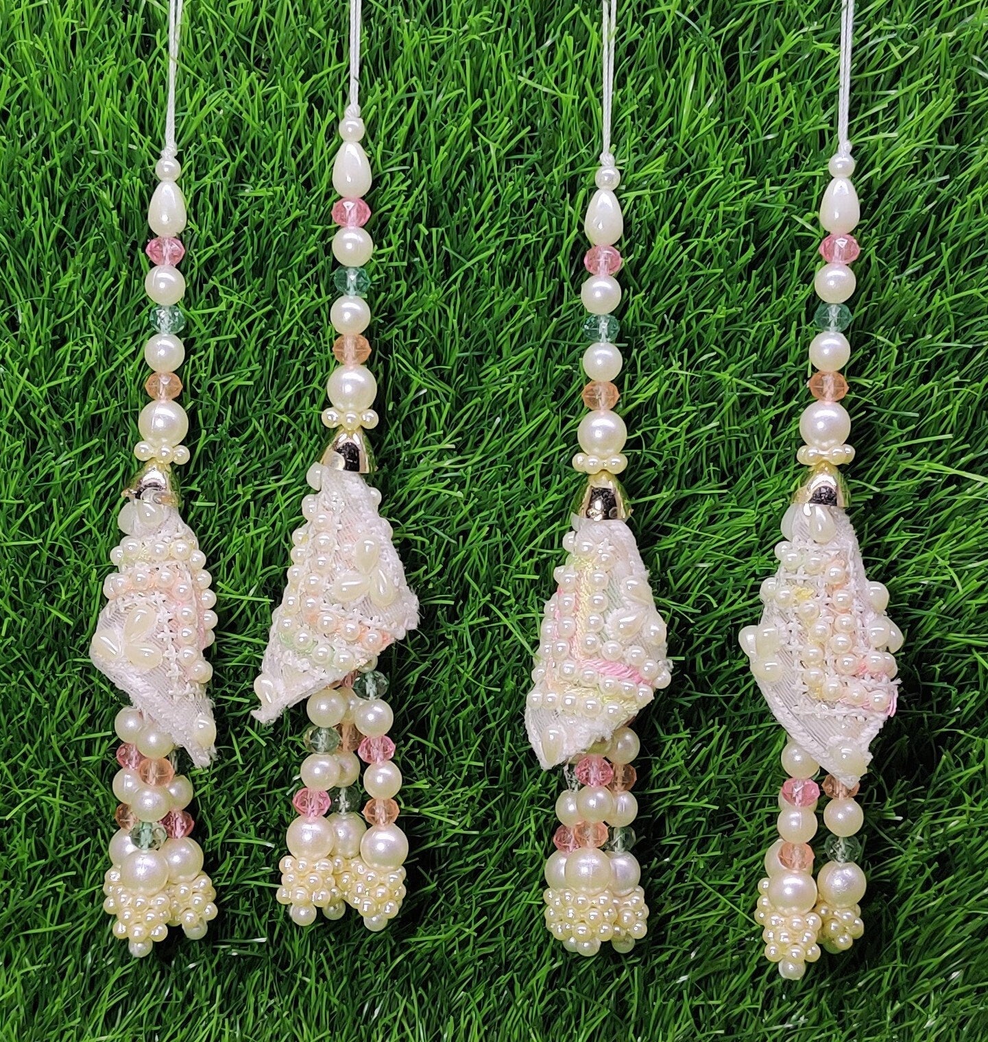 Indian Handmade White pink Latkan for Saree Blouse Lehenga HandBags Dupatta Decoration Bridal Wedding dress for Women pair of 2 pcs