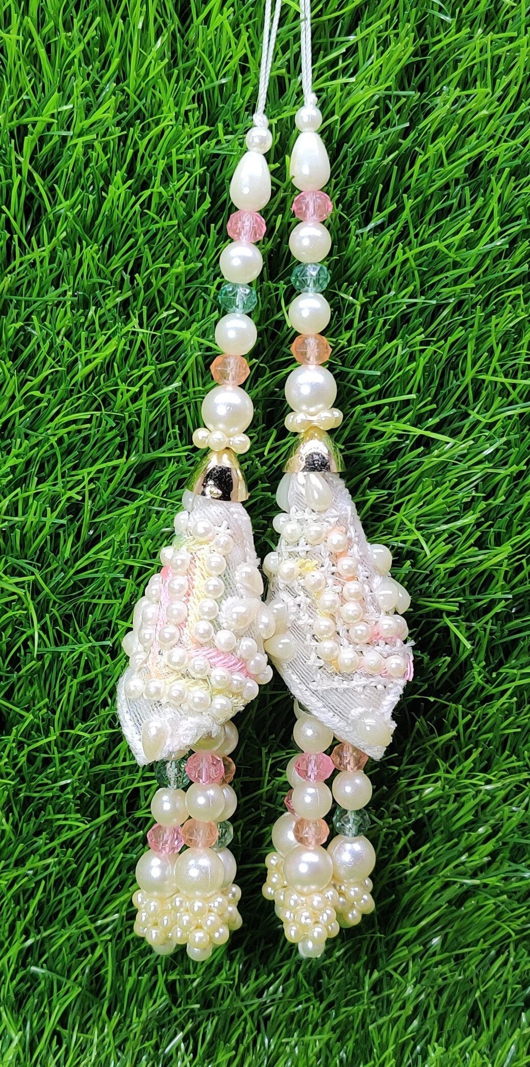 Indian Handmade White pink Latkan for Saree Blouse Lehenga HandBags Dupatta Decoration Bridal Wedding dress for Women pair of 2 pcs