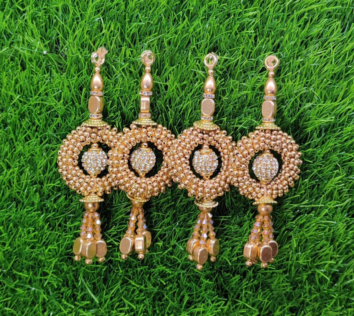 Indian Handmade Golden Latkan for Saree Blouse Lehenga HandBags Dupatta Decoration Bridal Wedding dress for Women pair of 2 pcs
