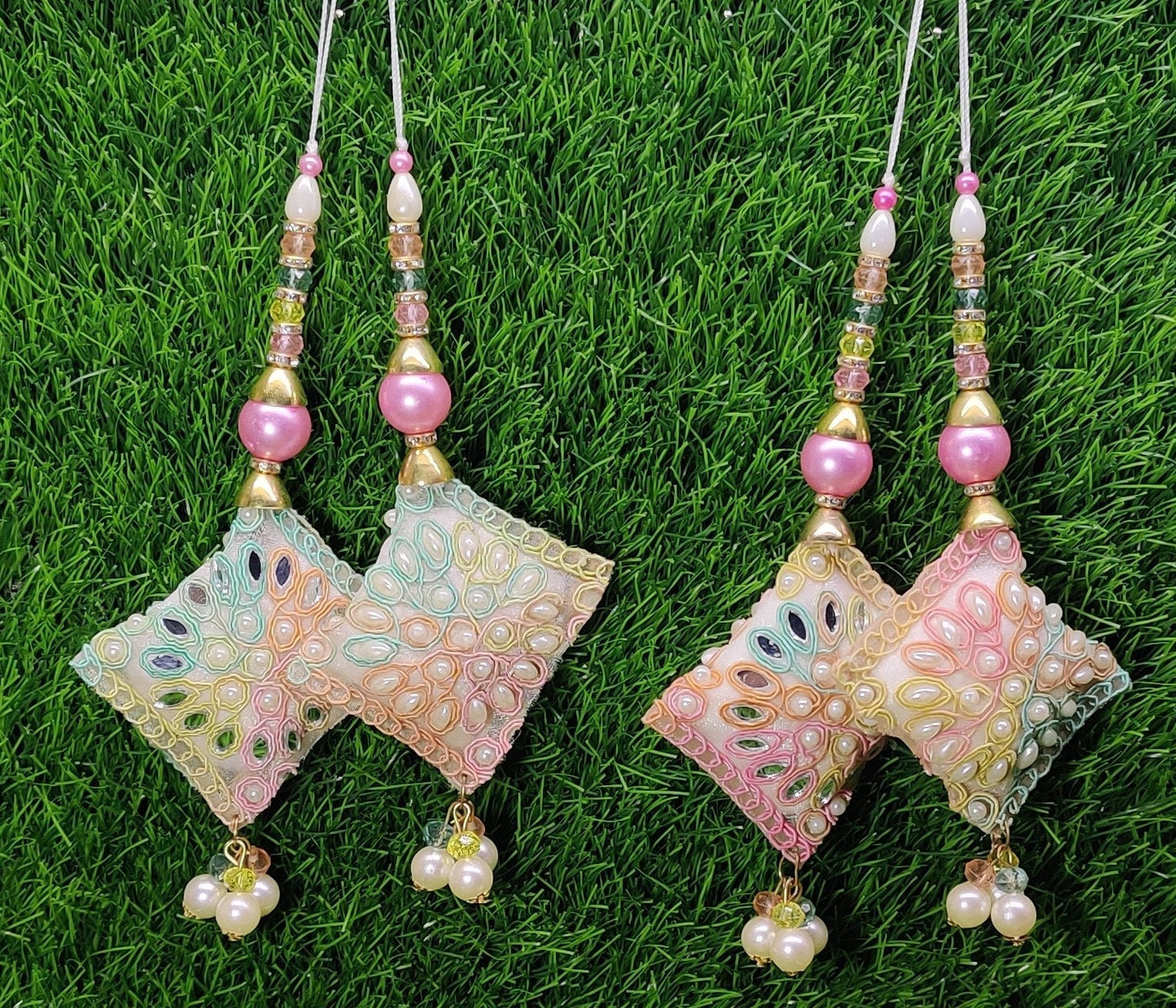 Indian Handmade Multicolor Pink Latkan for Saree Blouse Lehenga HandBags Dupatta Decoration Bridal Wedding dress for Women pair of 2 pcs