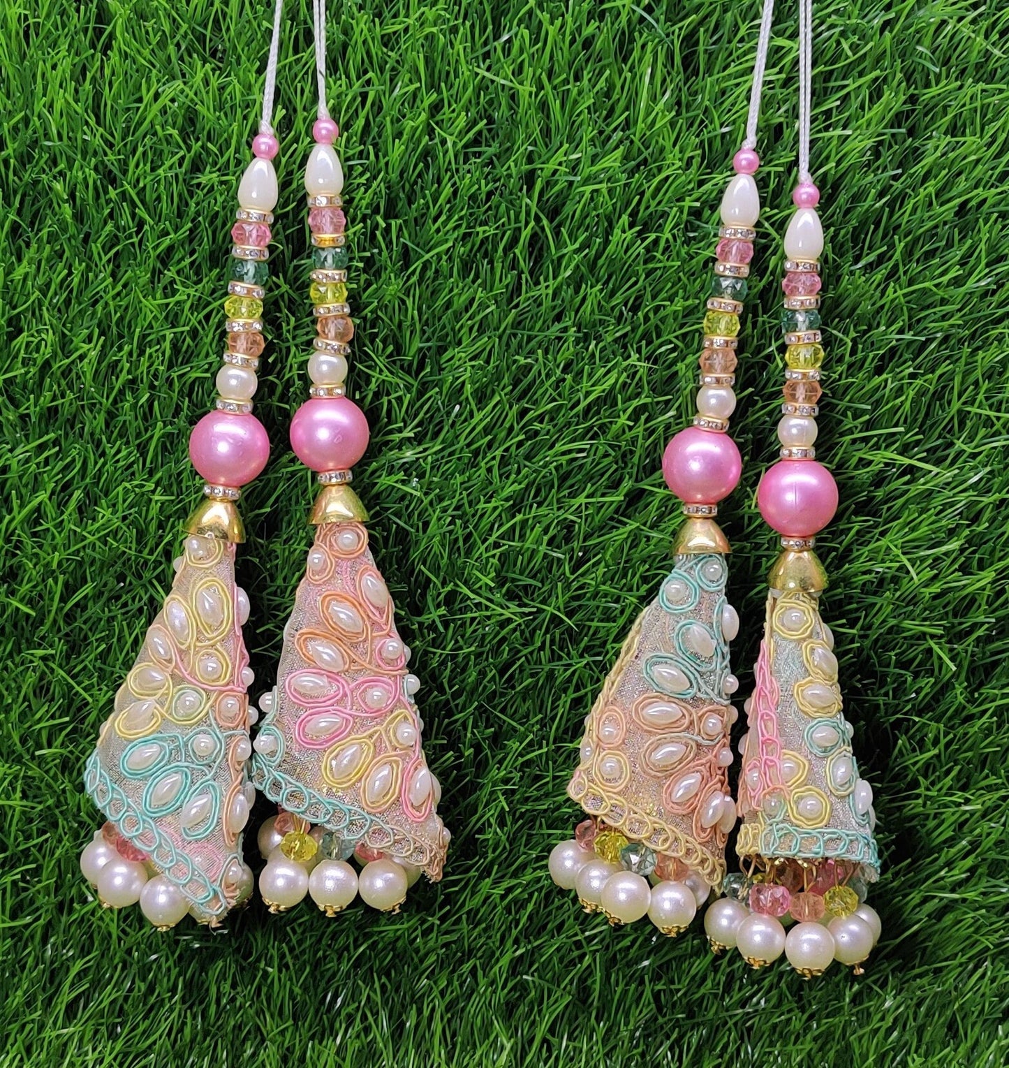 Indian Handmade Multicolor pink Latkan for Saree Blouse Lehenga HandBags Dupatta Decoration Bridal Wedding dress for Women pair of 2 pcs