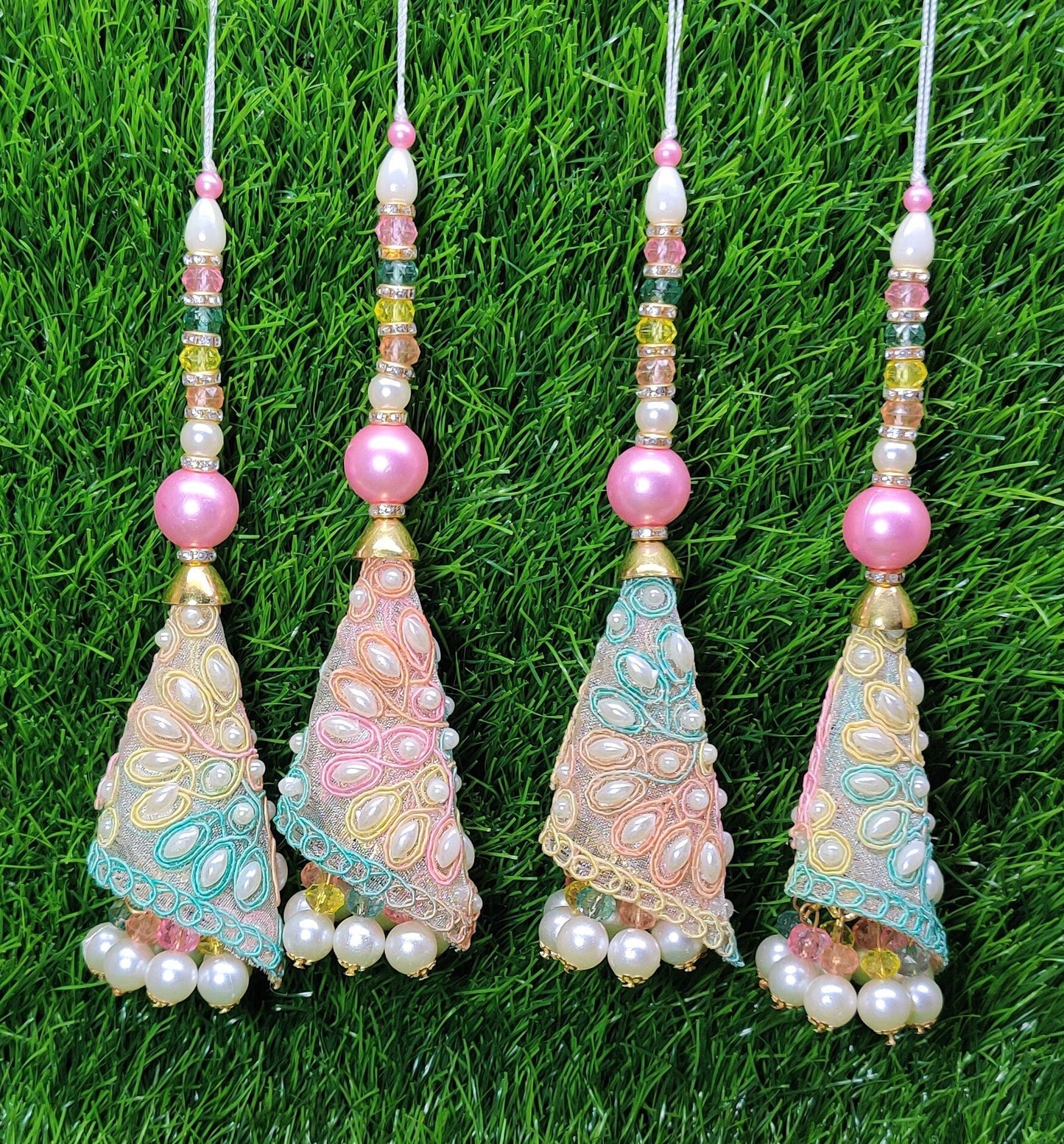 Indian Handmade Multicolor pink Latkan for Saree Blouse Lehenga HandBags Dupatta Decoration Bridal Wedding dress for Women pair of 2 pcs