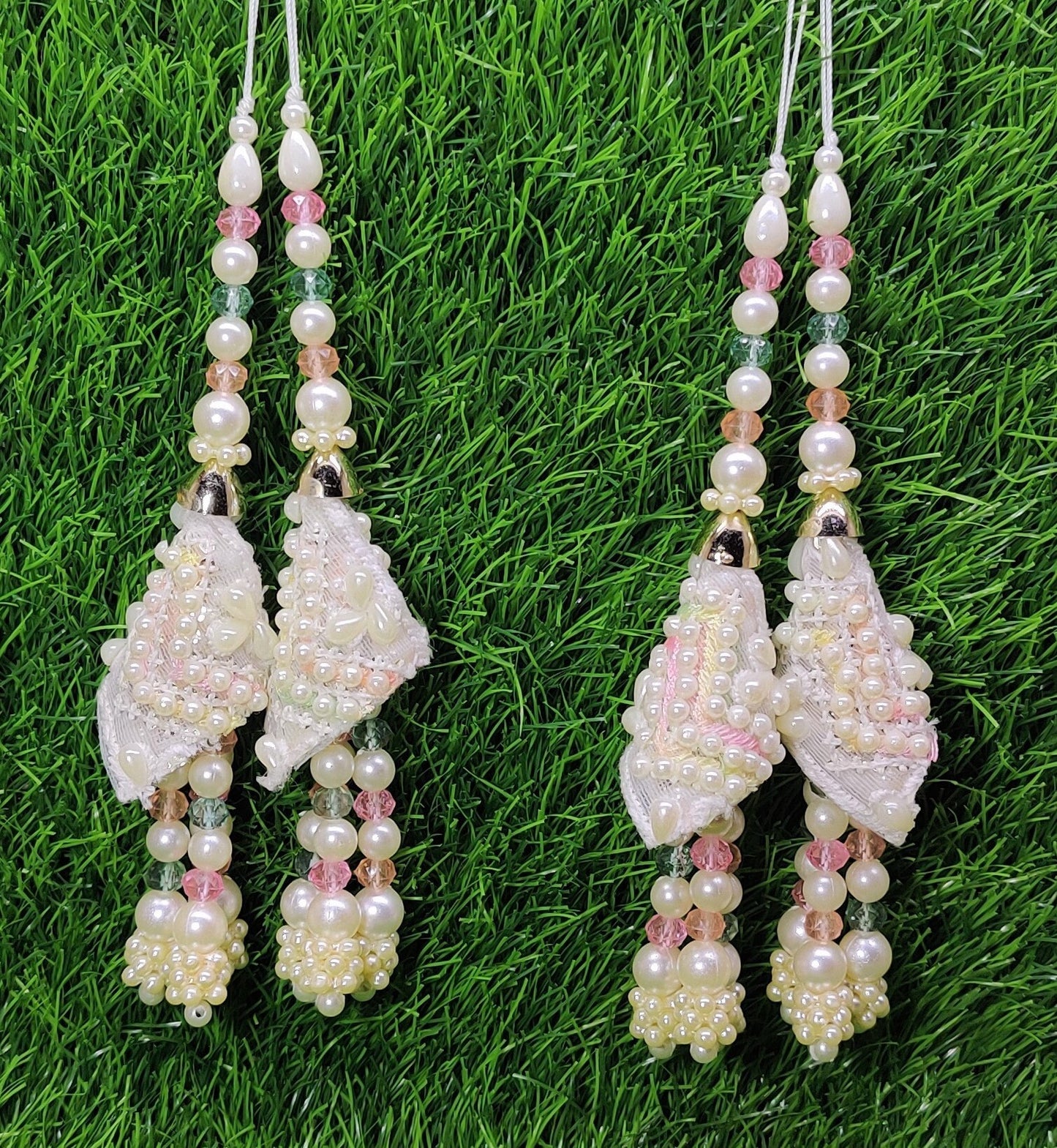 Indian Handmade White pink Latkan for Saree Blouse Lehenga HandBags Dupatta Decoration Bridal Wedding dress for Women pair of 2 pcs