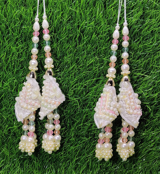 Indian Handmade White pink Latkan for Saree Blouse Lehenga HandBags Dupatta Decoration Bridal Wedding dress for Women pair of 2 pcs