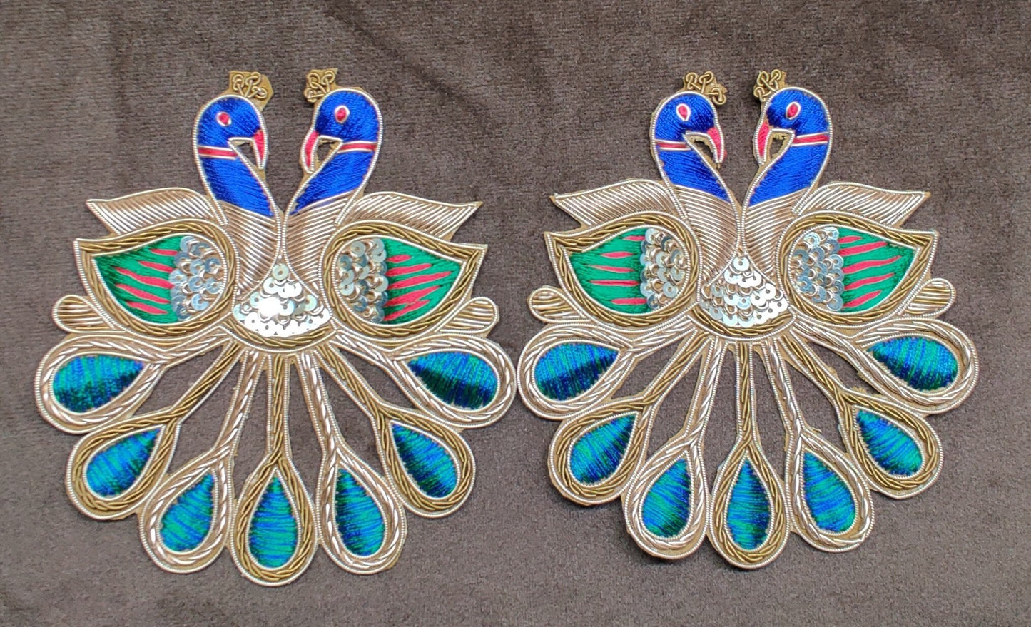 Indian Handmade Peacock Design Patches Embroidered Sewing Thread Dresses Handcrafted Appliques Cushion Crafting Bags, 1 Piece