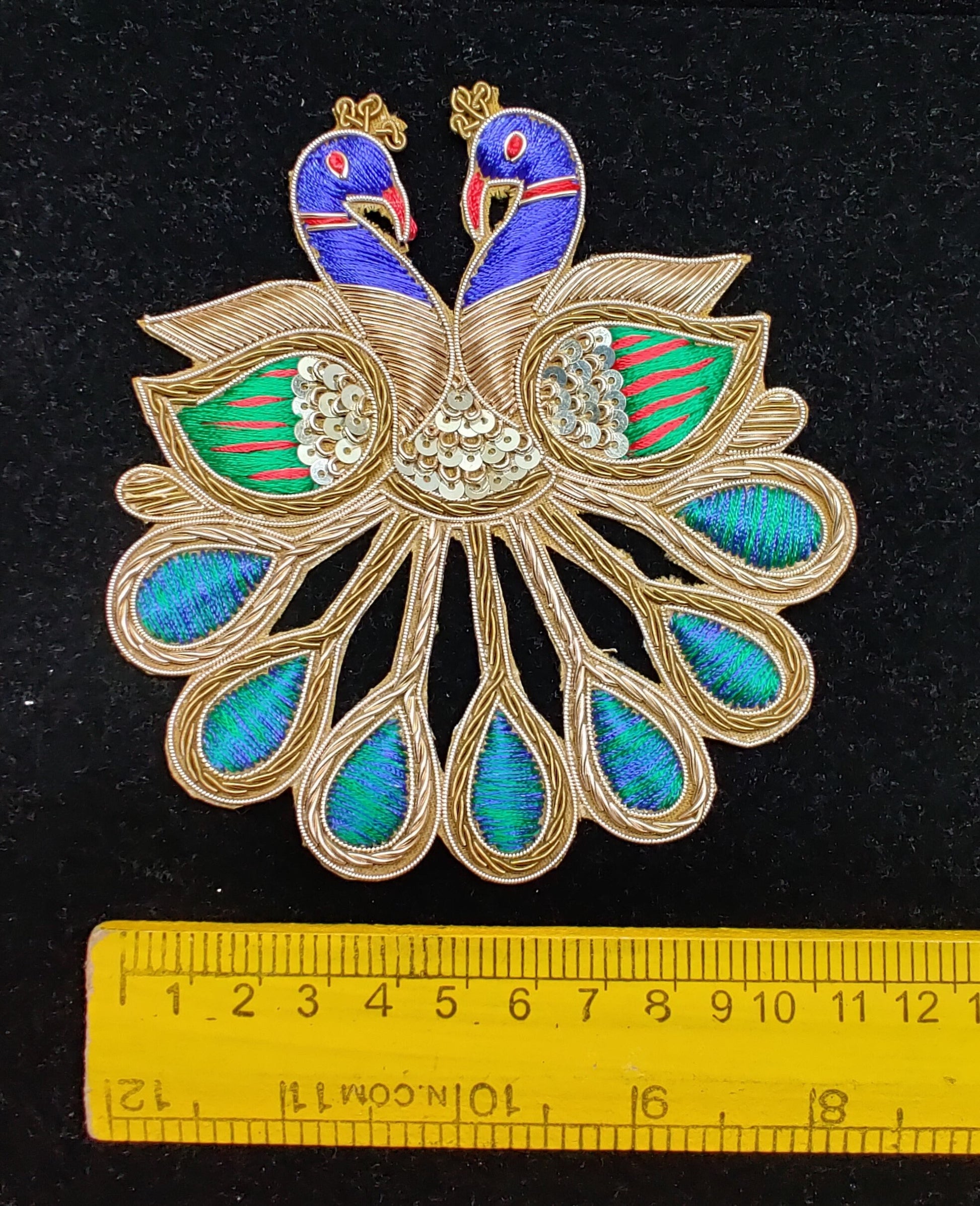 Indian Handmade Peacock Design Patches Embroidered Sewing Thread Dresses Handcrafted Appliques Cushion Crafting Bags, 1 Piece