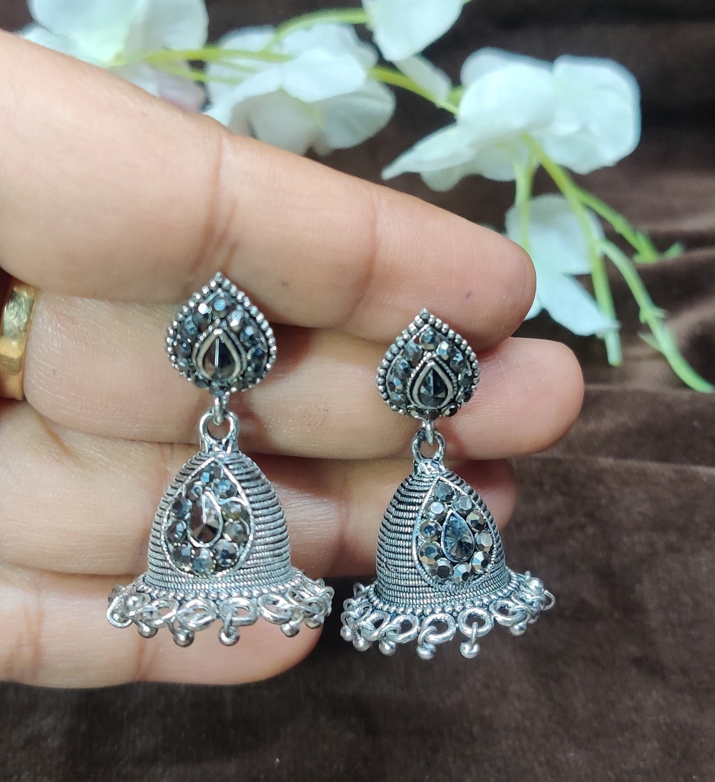 Indian Oxidized Handmade Silver Plated Small Earring jhumki Hanging for girls and women party wear Jewelry
