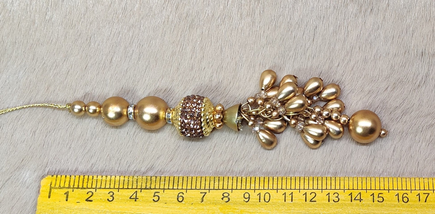 Indian Handmade Golden Beaded Latkan Tassels for Saree Blouse HandBags Hangings Dupatta Bridal Wedding dress for Women pair of 2 pcs