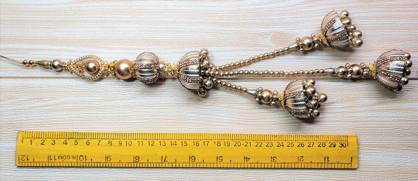 Indian Handmade Golden Beaded Lahenga Latkan Tassels for Saree HandBags Hangings Dupatta Bridal Wedding dress for Women pair of 2 pcs