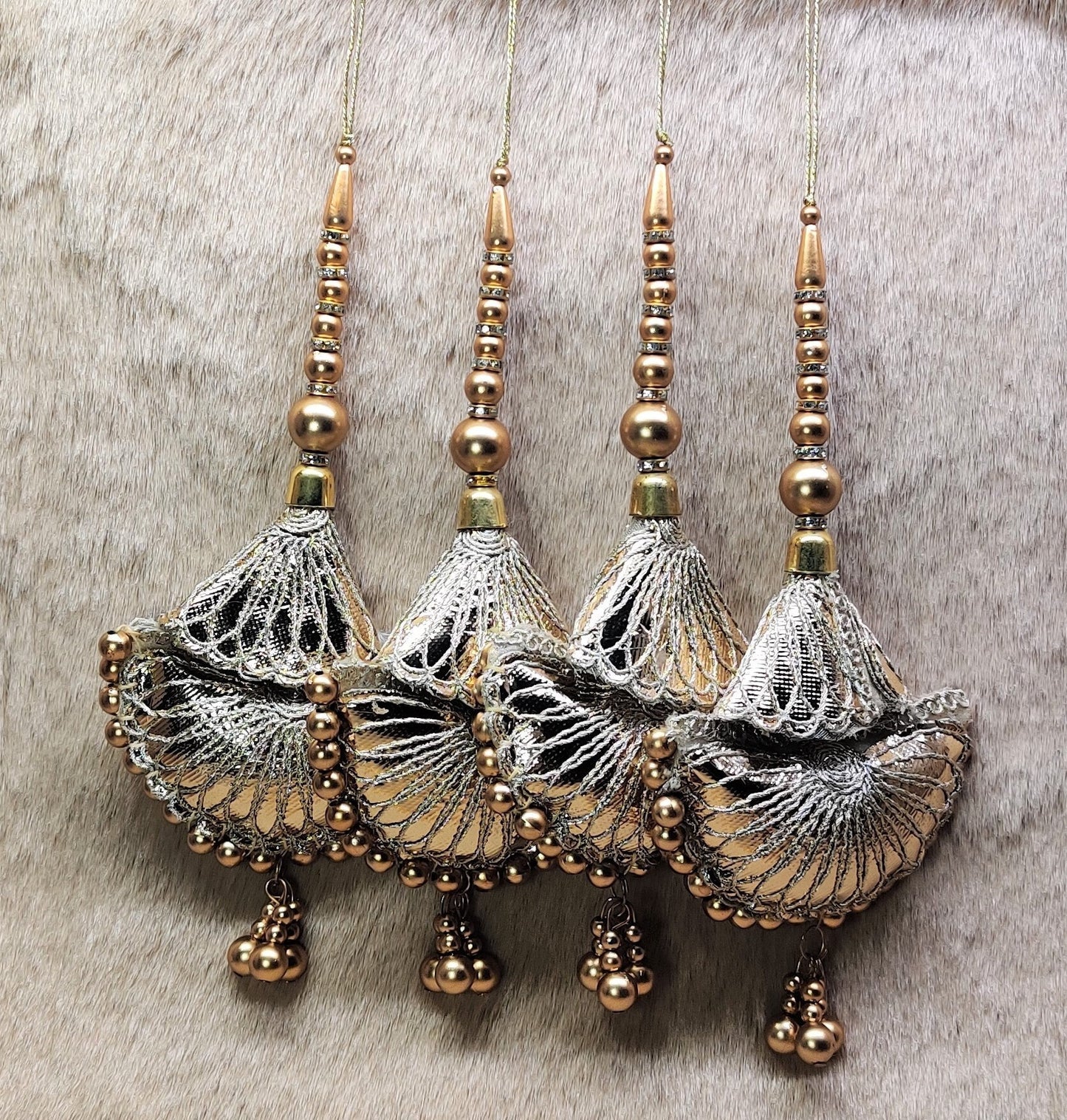 Indian Handmade Golden Beaded Lehanga Latkan Tassels for Saree Blouse HandBags Hangings Dupatta Bridal Wedding dress for Women pair of 2 pcs