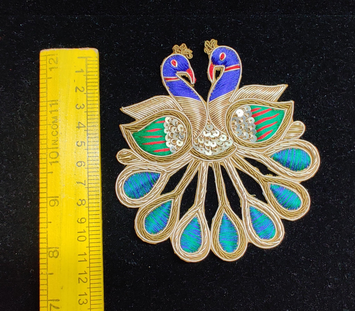 Indian Handmade Peacock Design Patches Embroidered Sewing Thread Dresses Handcrafted Appliques Cushion Crafting Bags, 1 Piece