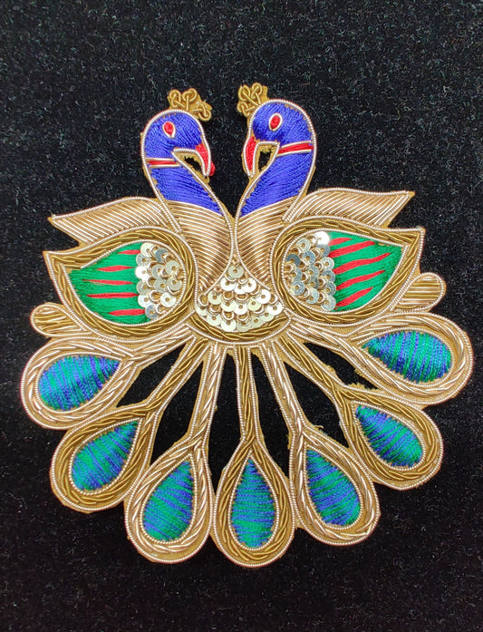 Indian Handmade Peacock Design Patches Embroidered Sewing Thread Dresses Handcrafted Appliques Cushion Crafting Bags, 1 Piece