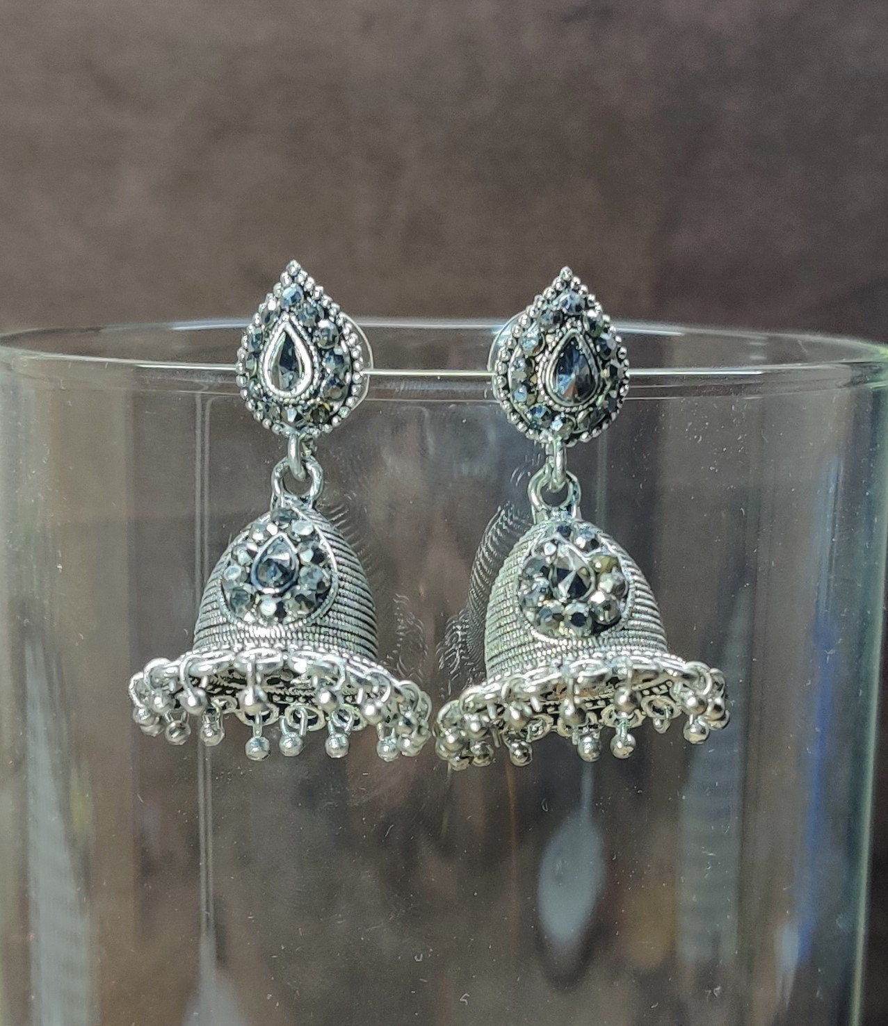 Indian Oxidized Handmade Silver Plated Small Earring jhumki Hanging for girls and women party wear Jewelry