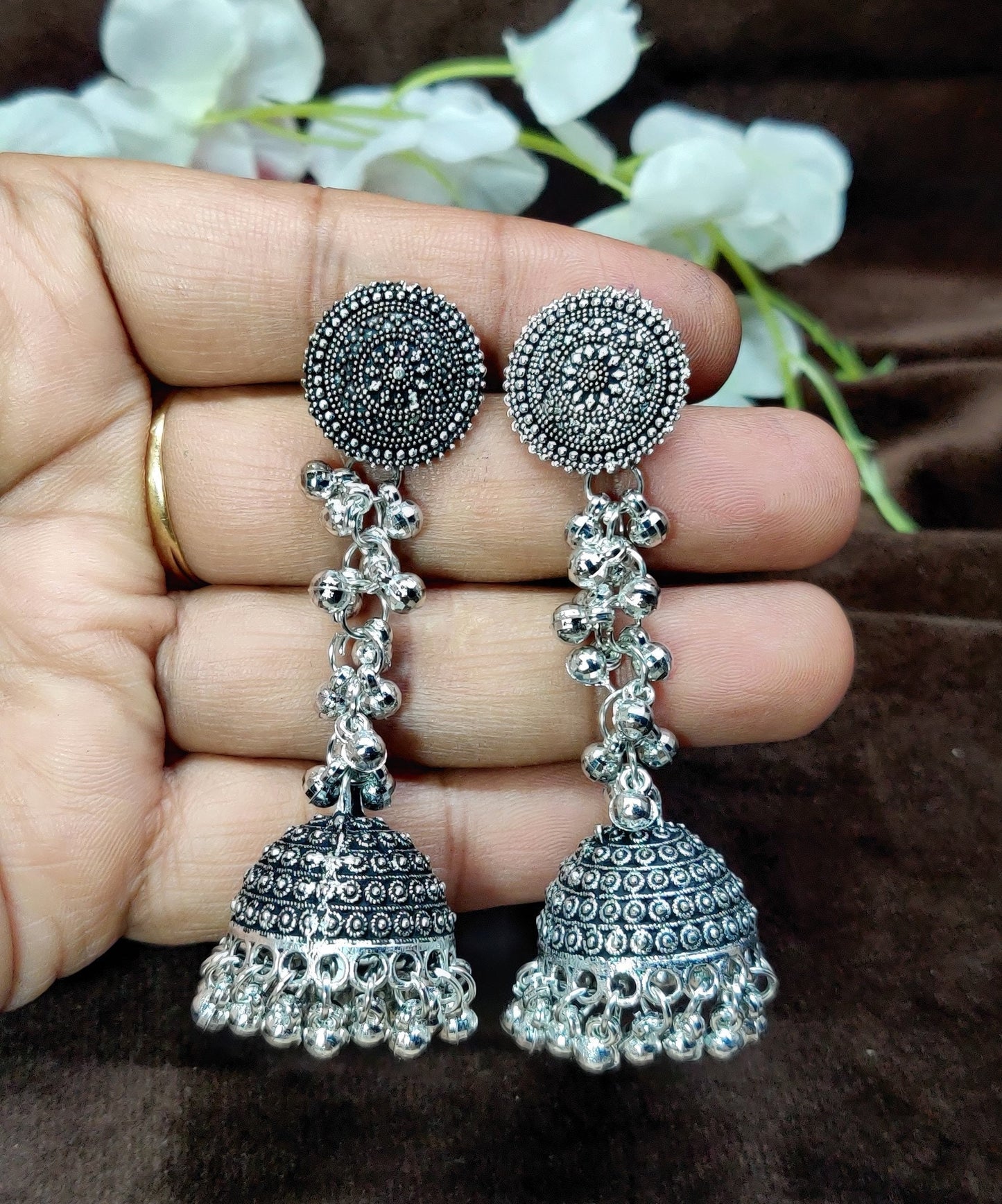 Indian Oxidized Handmade Silver Plated Small Earring jhumki Hanging for girls and women party wear Jewelry