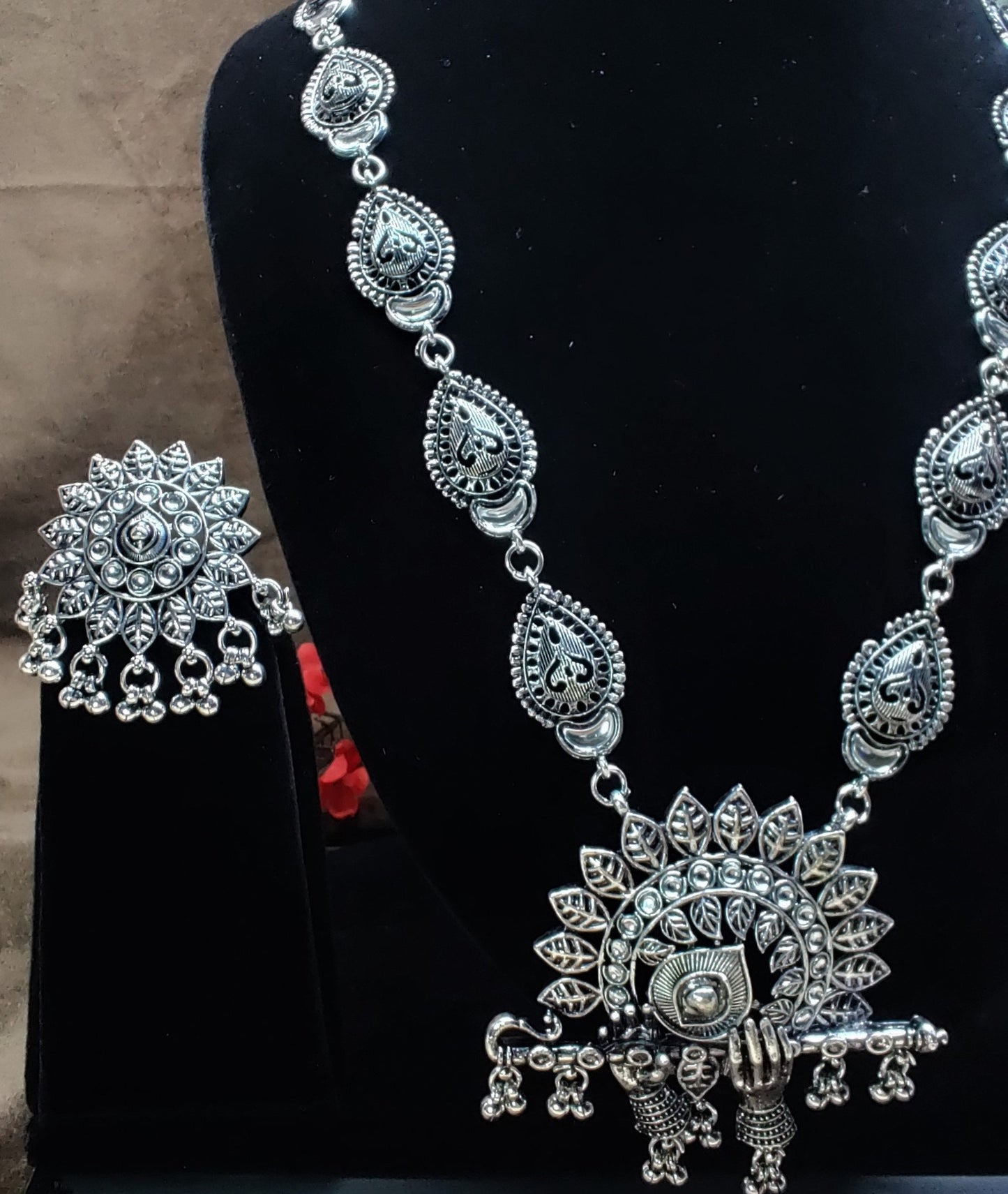 Indian Oxidized Silver Plated Handmade Long Necklace set with Earrings Designer Jewellery set Party wear Jewelry set choker jhumka jhumki