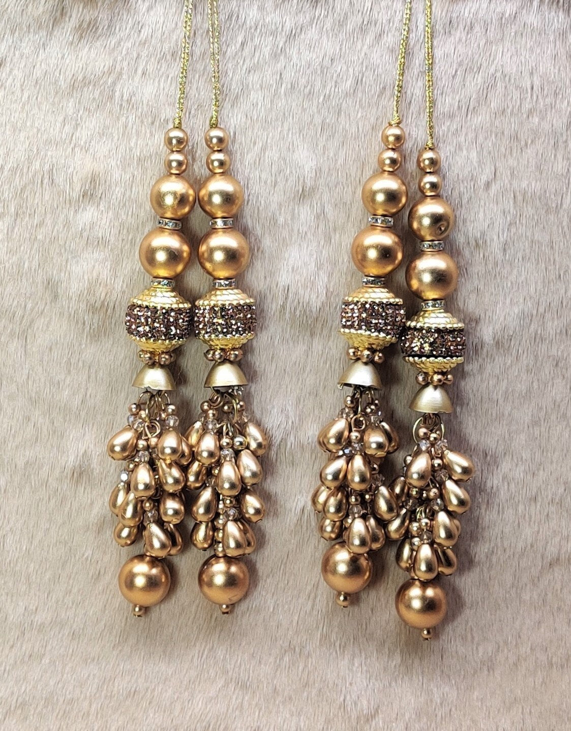 Indian Handmade Golden Beaded Latkan Tassels for Saree Blouse HandBags Hangings Dupatta Bridal Wedding dress for Women pair of 2 pcs
