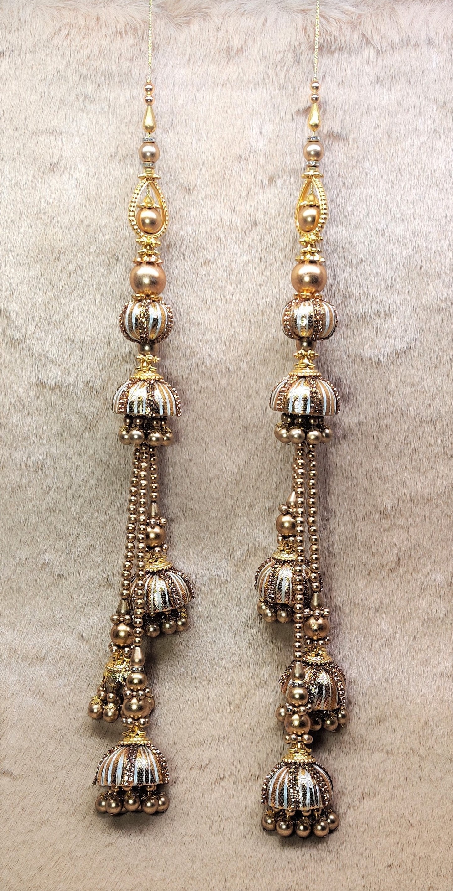 Indian Handmade Golden Beaded Lahenga Latkan Tassels for Saree HandBags Hangings Dupatta Bridal Wedding dress for Women pair of 2 pcs