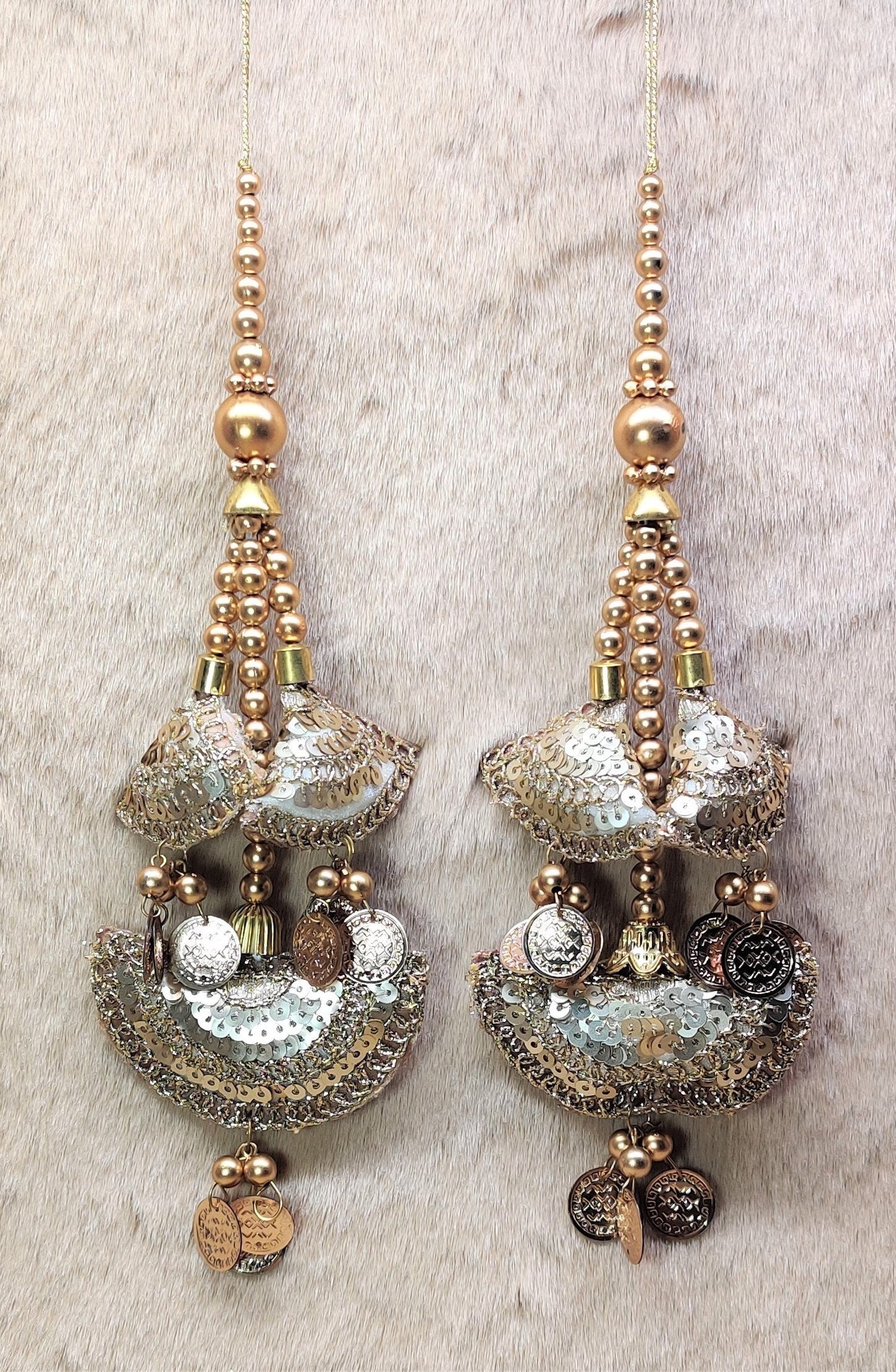 Indian Handmade Golden Beaded Lahenga Latkan Tassels for Saree HandBags Hangings Dupatta Bridal Wedding dress for Women pair of 2 pcs