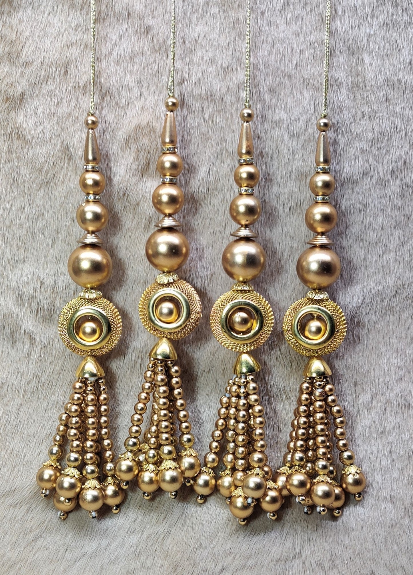 Indian Handmade Golden Beaded Lehanga Latkan Tassels for Saree Blouse HandBags Hangings Dupatta Bridal Wedding dress for Women pair of 2 pcs