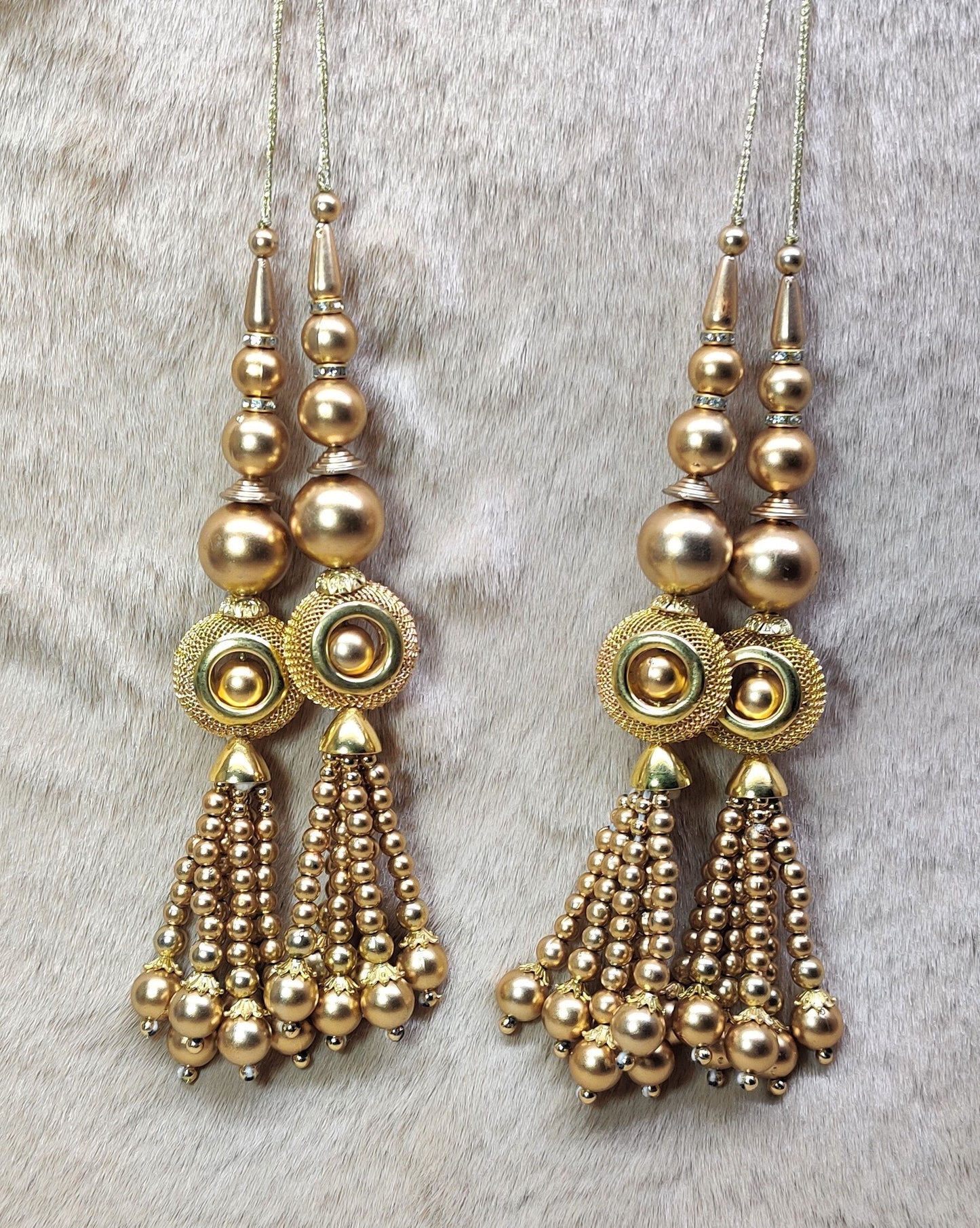 Indian Handmade Golden Beaded Lehanga Latkan Tassels for Saree Blouse HandBags Hangings Dupatta Bridal Wedding dress for Women pair of 2 pcs