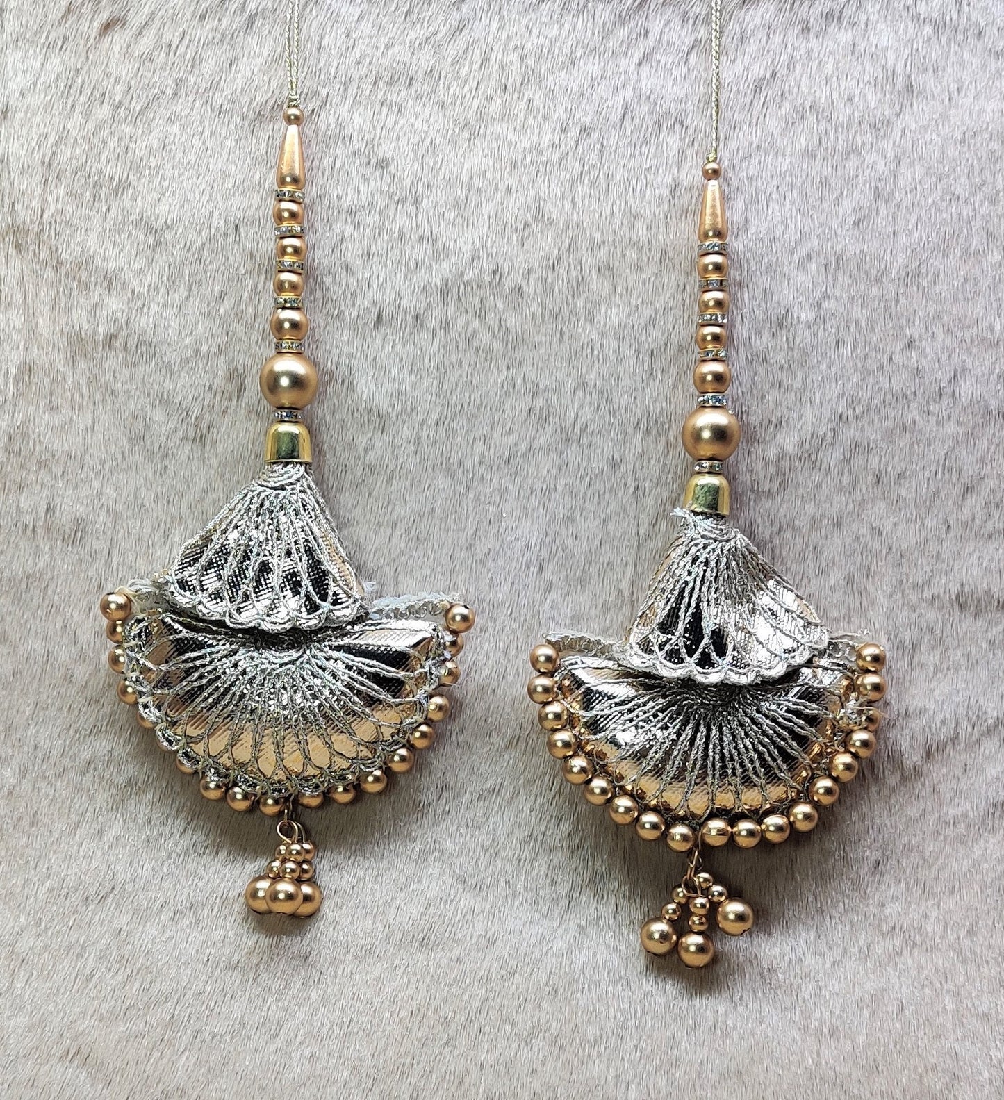 Indian Handmade Golden Beaded Lehanga Latkan Tassels for Saree Blouse HandBags Hangings Dupatta Bridal Wedding dress for Women pair of 2 pcs